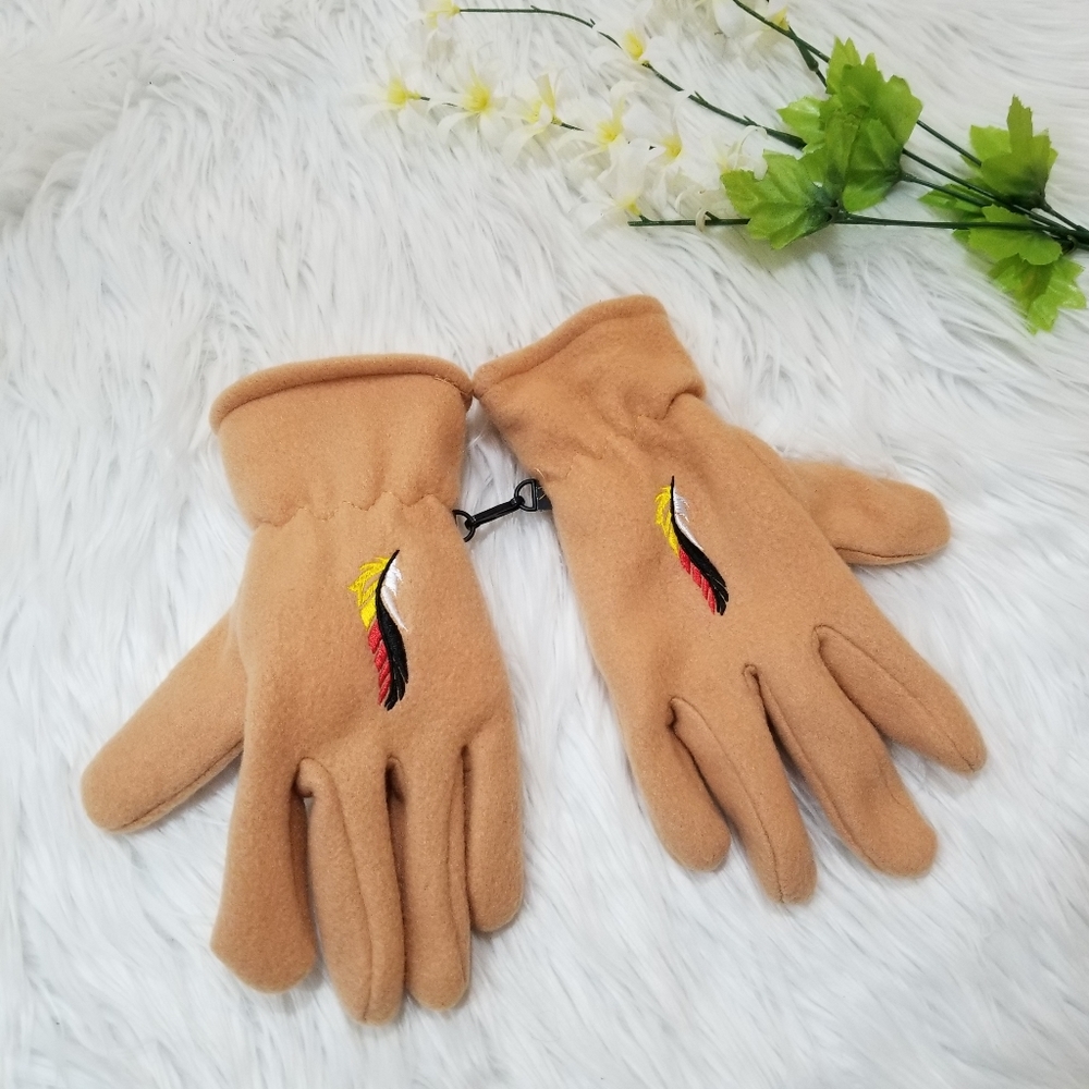 Women's Tan Cream Color Gloves, 100% Polyester.